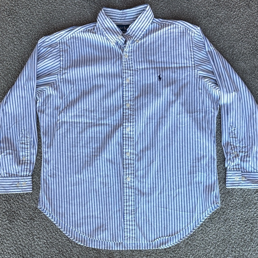Ralph Lauren White and Blue Striped Button Down Shirt